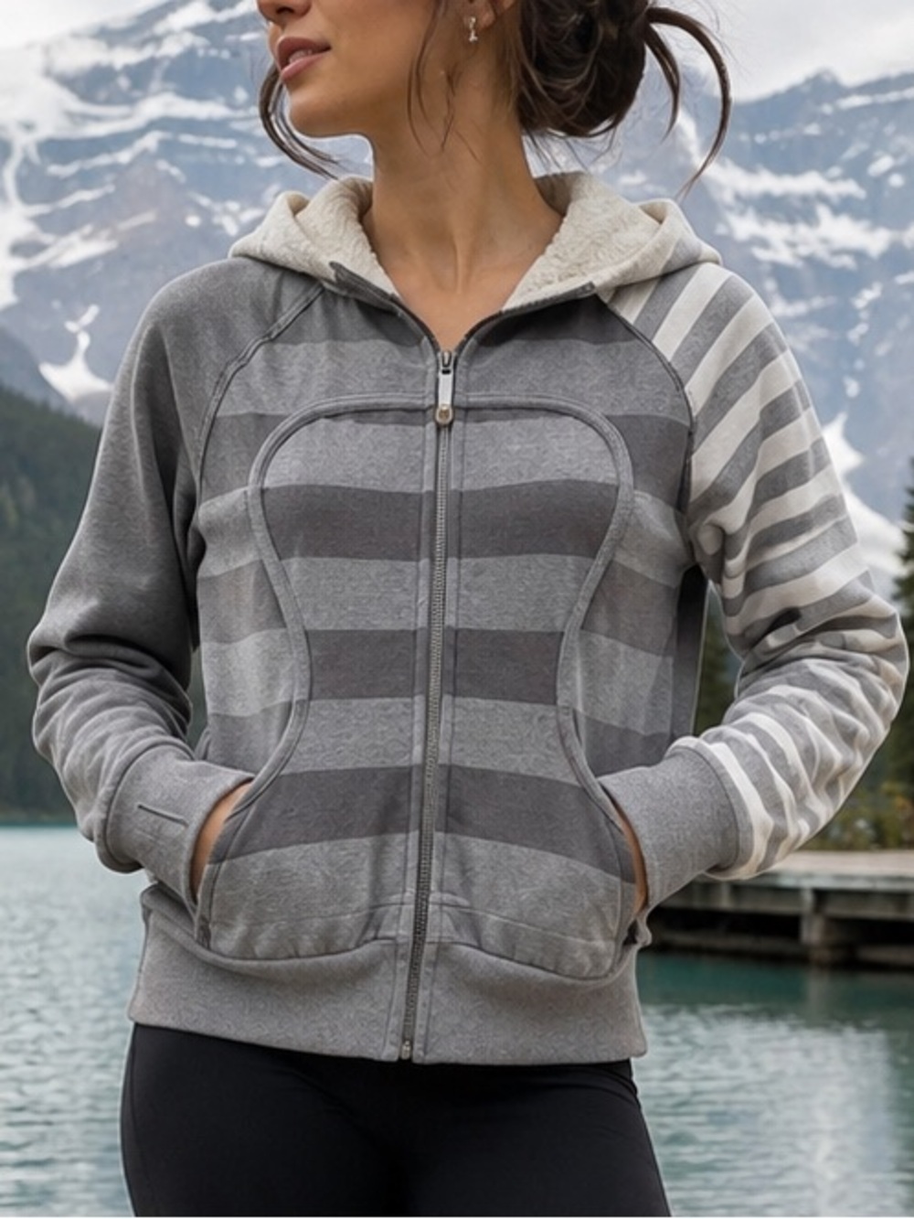 Lululemon Scuba Hoodie Special Edition Gray Stripes Jacket Size 8